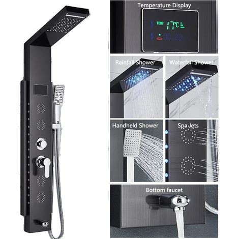 Panneau de douche en nickel brossé, fonction lumière LED, jets de massage SPA (1/2)
