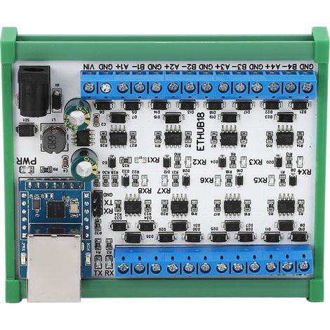RJ45-zu-8-RS485-Hub-Konverter mit TVS-Überspannungsschutz, 115200 BPS Hub-Platine für Sicherheitsüberwachung, DC 7–30 V Hub-Modul mit Gehäuse (1/5)