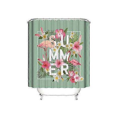 Rideau de Douche de Flamant ardent 180200 cm, Rideau de douche de Fleurs Rideau de Douche en Polyester imperméable avec 12 Crochets pour la décoration (1/4)