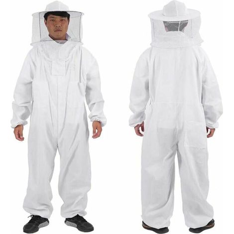 Combinaison Apiculteur ,Apiculteur Suit - Costume Apiculteur Professionnel Complet du Corps de, avec Chapeau Rond de Voile, Blanc, Fournitures pour l'Apiculture (Taille : XL) (1/5)