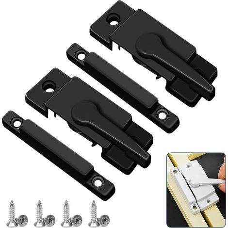 Verrous de fenêtre coulissante noirs, lot de 2, loquets à came, verrous de fenêtre à double pivot, verrous et supports de sécurité pour fenêtres verticales et horizontales en vinyle