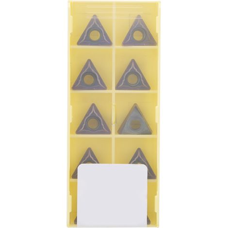Lot de 10 plaquettes de tournage CNC TCMT16T308 LF6018 en carbure cémenté, outil de coupe industriel, insert rectangulaire pour tour à métaux, précision et durabilité. (1/5)