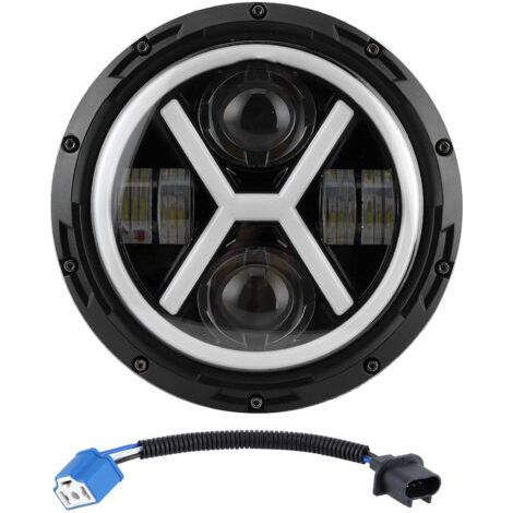 BUNTHAUS Phare LED 7 pouces, lumière blanche et jaune, rond, type X, compatible avec Jeep Wrangler (1/4)