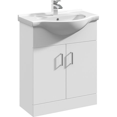 Nuie Mayford Gloss White 650mm Vanity Unit and Curved Ceramic Basin - VTY650 (1/5)