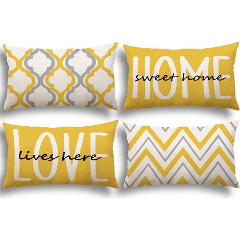 Housse Coussin 30x50 Lot de 4 Housses de Coussin Canapé Coussins Décoratifs Motif Géométrique Lot de Coussin Canapé en Lin pour Canapé Salon Chambre taie Oreiller d'Extérieur 30 x 50 Jaune (1/5)