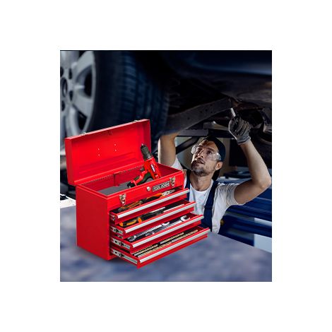 Caja de herramientas metálica de 51 cm con 4 cajones. Portátil. Con forro protector. Pestillos y cerraduras metálicas. Color rojo. (1/5)