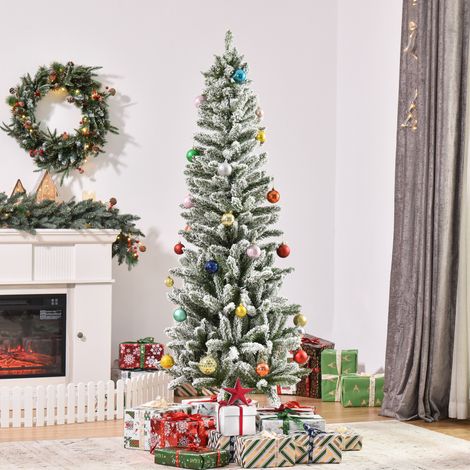 Árbol de Navidad Nevado Artificial 180 cm con 394 Ramas Ignífugas de PVC Apertura Automática Base Plegable y Soporte de Acero Decoración Interior Ø60x180 cm Verde y Blanco (1/5)