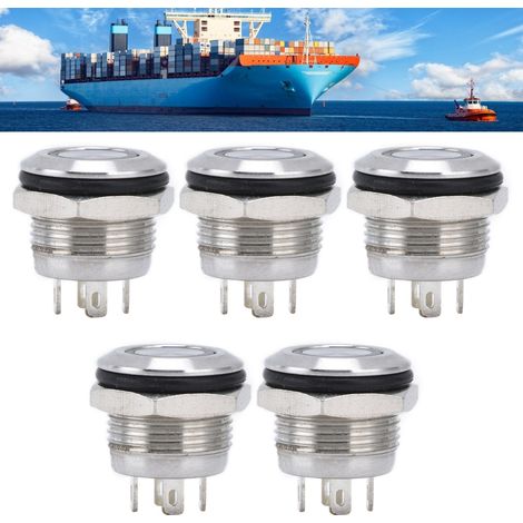 Verkauft in 5er-Packs: 12 mm ultrakurze Metall-Drucktaster mit LED, selbstrückstellend, Momentbetrieb, ultradünn, wasserdicht, DC36V, weiß. (1/5)
