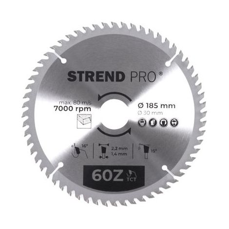 Scheibe Strend Pro TCT 185x2.2x30/20 mm 60T, für Holz, Sägeblatt, SK-Zähne