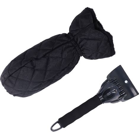 Wasserdichter Eiskratzerhandschuh, 2-in-1-Design, elastisches Band, griffig, praktischer, kältebeständiger Auto-Schneekratzerhandschuh, Schwarz (1/5)