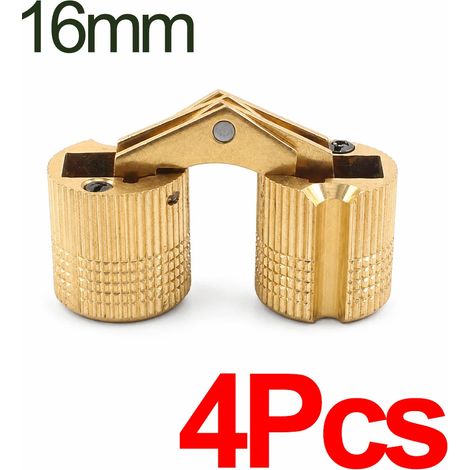 (16 mm - Lot de 4 - Chine continentale) Charnière invisible en laiton à barillet, ouverture à 180°, pour portes et meubles. Quincaillerie cylindrique dissimulée de 8 à 16 mm pour caissons de meubles. (1/5)