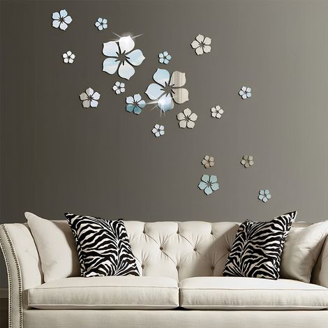 Sticker Miroir Acrylique - Décoration Murale Fleurs 3D - Pour Salon Chambre Salle à Manger - 18 Fleurs (90 Pièces) (1/5)