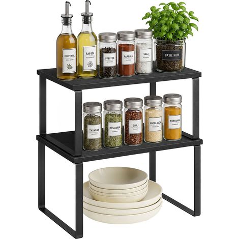 Black Adjustable Spice Rack Set, 2-Piece MDF and Iron (1/5)