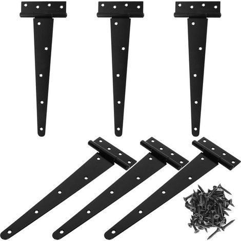 Lot de 6 charnières en T pour abri de jardin de 30,5 cm robustes noires en T pour porte de grange, charnières pour clture, abri de jardin, charnières pour porte Wrougt, quincaillerie r (1/5)
