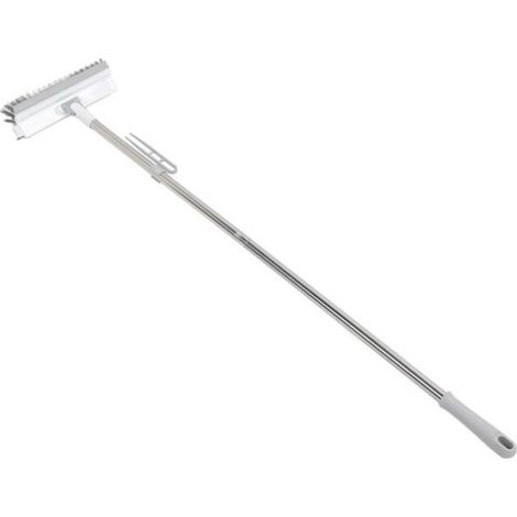 Brosse sol 2 en 1 – Nosheir – tête rotative 180° – raclette intégrée – pour joints salle de bain et carrelage – manche 109 cm blanc (1/4)