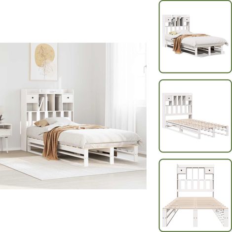 Cama de pino - vidaXL Cama con estantería sin colchón madera maciza blanco 90x200 cm - Estantería de cama