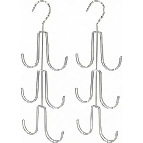 2Pcs Rangement de Sac à Main avec 6 Crochets, Porte Foulard, Rangement Ceinture, Support de Rangement Suspendu, pour Sacs, écharpe, Cravate, Argent (1/5)