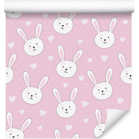 Papel pintado de conejitos blancos para salón y dormitorio, 50x1000 cm. (1/5)