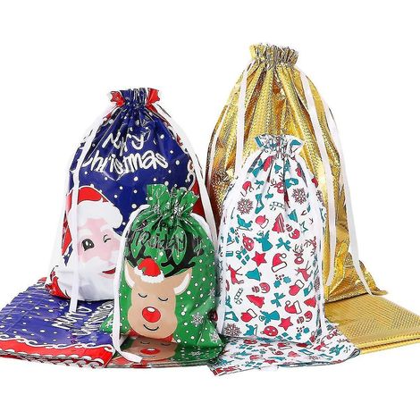 Sacs cadeaux de Noël à cordon, lot de 30, assortis, pour emballer vos cadeaux de Noël. (1/5)