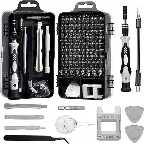 Juego de destornilladores de precisión 115 en 1, multifuncional, para ordenador, portátil, PS, iPhone, relojes, Macbook, juguetes, Xbox, gafas (negro) (1/5)