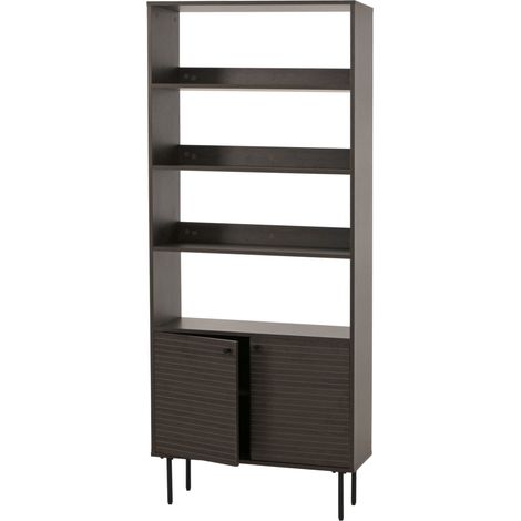 Libreria HHG-310, scaffale a colonna, stile scandinavo metallo legno melamina MVG 200x80x30cm, marrone scuro