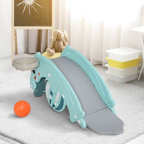 Gioco 3 in 1: cavallo a dondolo, rana, scivolo, canestro da basket, 18-36 mesi. Dimensioni: 72L x 34W x 47H cm. Colore: turchese. (1/5)