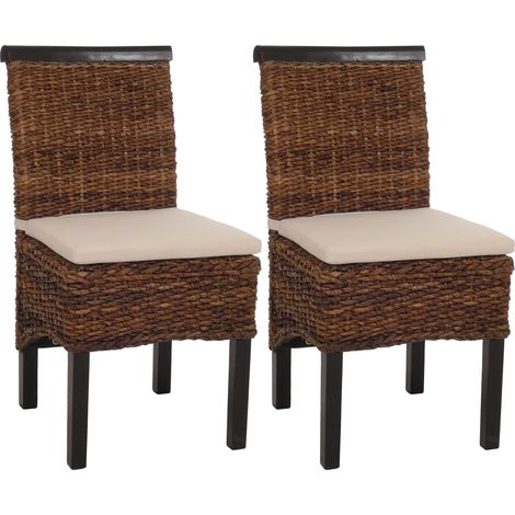 Lote de 2 sillas de comedor silla de mimbre M45 silla de mimbre banana, oscuro, con cojín