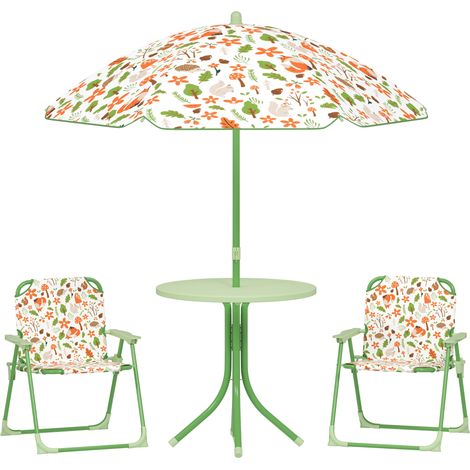 Ensemble mobilier jardin enfant 4 pièces, motif éléphant et girafe, parasol orientable Ø 100 cm, chaise pliable (1/5)