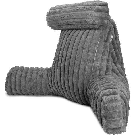 Aamira Luxurious XL Reading Pillow Detachable Headrest, Soft Ribbed Grey Faux Fur, Memory Foam Cuddle Cuddle Cushion Backrest (1/5)