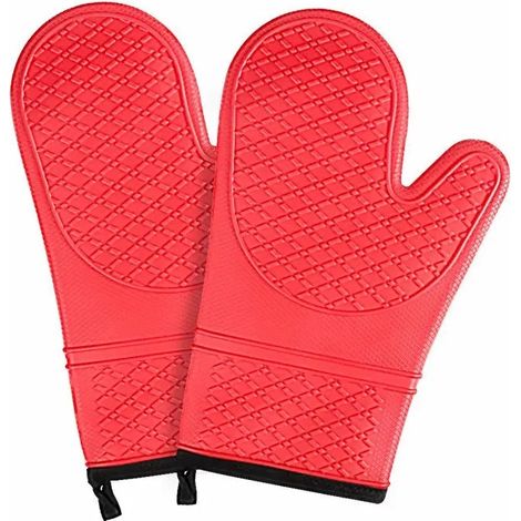 zhan-Gants de cuisine en silicone, gants de cuisine antidérapants avec doublure matelassée (rouge) (1/5)