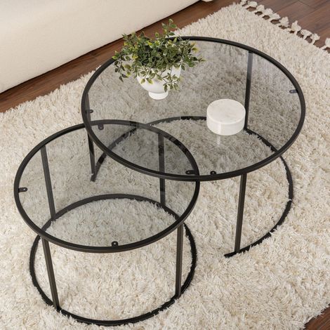 Mesa de Centro Lambrugo, Modular, Forma Redonda, Tono Superficie Ahumado, 60x60x39h cm Negro (1/5)