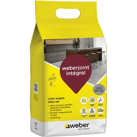 Weber Saint-Gobain Joint carrelage hydrofugé, 5kg, Gris Beton, idéal pour sol et carreaux rectifiés, Weberjoint intégral, de largeur de 2 à 20 mm (1/5)