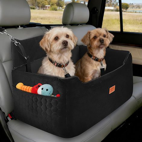 Siège Auto Grand Chien,Rehausseur Amovible et Lavable avec Housse en Cuir Imperméable, pour Chiens de Moyenne et Grande Taille Laisse Incluse, Panier Chien Voiture Plus Lourds 78x55x53CM(Noir) (1/5)