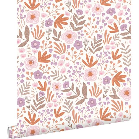 papier peint fleurs orange et violet - ESTAhome (1/5)