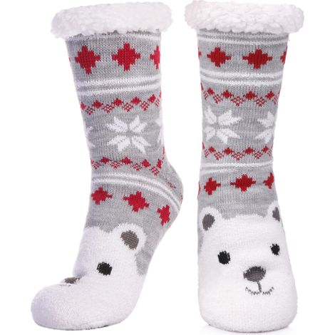 Chaussettes-chaussons chaudes pour femme, idéales pour l'hiver - Doublées en polaire douce et moelleuse, confortables et antidérapantes, parfaites pour les journées froides. (1/5)
