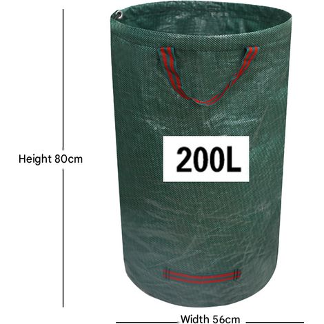 Sac à feuilles de jardin ultra-résistant, étanche et grande capacité (200 L), pour ramasser les mauvaises herbes et les feuilles mortes. Sac de rangement extérieur pour le jardinage.