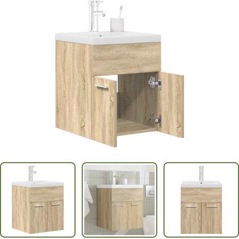 vidaXL Vasque intégrée - Armoire lavabo de salle de bain et vasque et robinet intégrés (1/5)