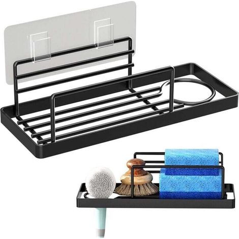 Porte Eponge Evier Cuisine, XU, Savon Cuisine Acier Inoxydable, éponge évier Noir, Range Rangement Vaisselle Percé, Accessoires pour de 1 Pièce - (1/4)