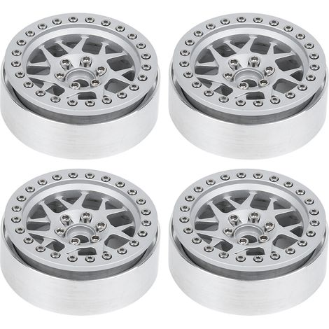 4 pièces Jante Métallique pour RC, Accessoires Voiture Télécommandée Compatibles SCX10/D90/TRX‑4, Crawler 1/10, 2.2 Pouces Argenté (1/5)
