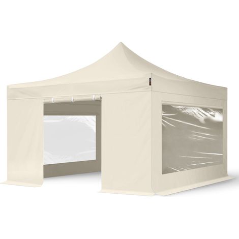 4x4 m gazebo pieghevole con laterali (finestre panoramiche), PREMIUM acciaio, crema (1/5)