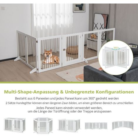Puerta para perros parque infantil valla independiente para perros con 6 paneles 366 x 80 cm color blanco