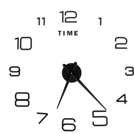 Horloge Murale Design Acrylique Sans Cadre avec Surface Miroir, Autocollant Décoratif pour Salon et Chambre, Noir