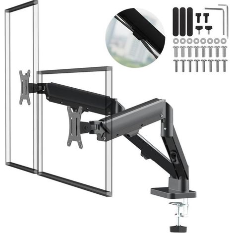 Soporte para 2 monitores Maclean, resorte de gas, 17"-32", 2-10kg, negro, MC-134 (1/5)