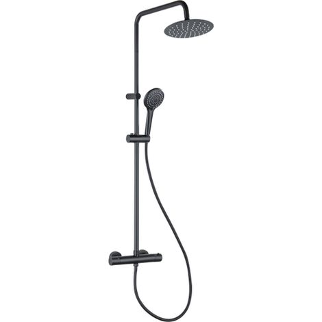 Adema sparkle 2.0 ensemble de douche à effet pluie avec thermostat douche de tête 20cm douchette à main 3 positions noir (1/5)