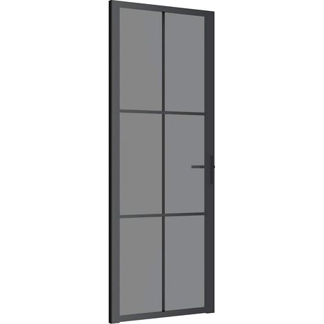 Porte intérieure 76x201,5 cm Noir Verre ESG et aluminium (1/5)
