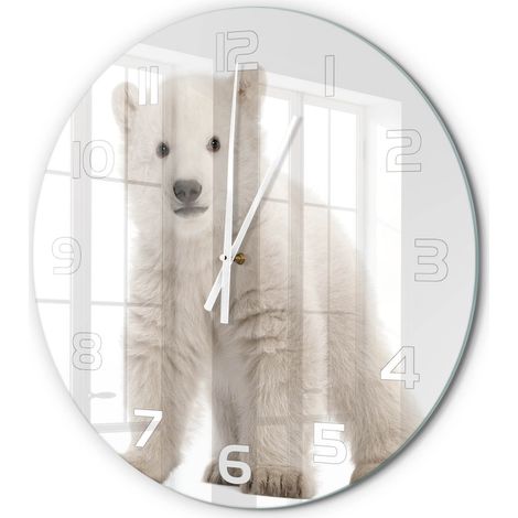 Horloge Murale Ronde Tendance Verre Trempé Silencieuse Déco Salon Maison Ours polaire fi 60 cm (1/5)