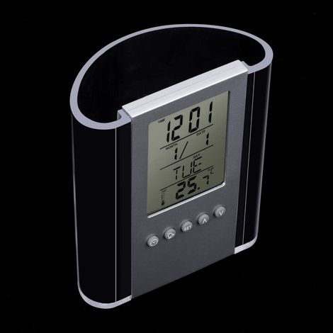 Porte stylos avec réveil numérique multifonction horloge et affichage température organiseur de bureau pour fournitures et accessoires
