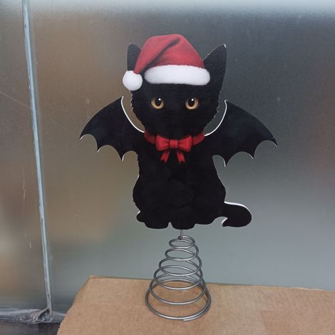 Décoration de sapin de Noël gothique représentant une chauve-souris et un chat noirs avec un bonnet de Père Noël - un cadeau de Noël idéal pour les amoureux des chats -- Décoration de sapin de Noël ch