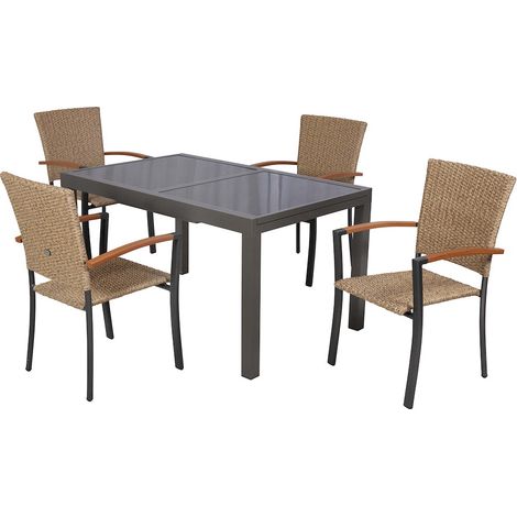 Teramo Set 5tlg Alu/Kunststoff Ausziehtisch 150 (210) x 90 cm