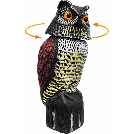 Effaroucheur Oiseaux Hibou avec tête rotative 360 répulsif Oiseaux Balcon Yeux réalistes Trou Fixation Plastique 38 virgule 5 cm (1/4)